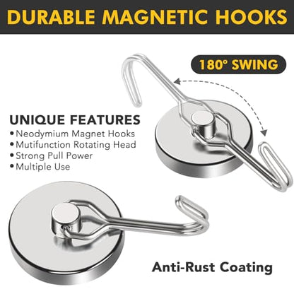 Magnetic Hooks Heavy Duty 120LB+ Swivel Swing Strong Magnet Hook (Silver / 1.26in)