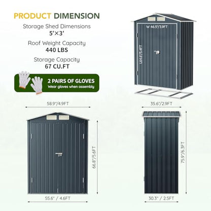 Vertical Outdoor Steel Storage Shed with Floor Frame (3X5FT/Base / NightBlue)