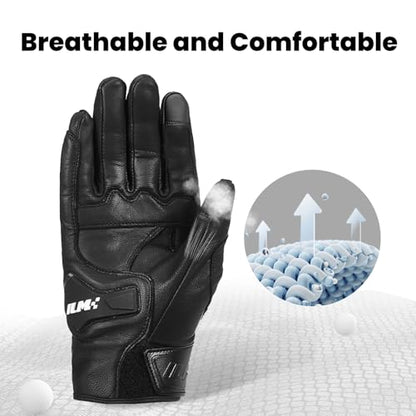 Goatskin Leather Motorcycle Motorbike Powersports Racing Gloves Touchscreen for Men and Women Model DN01 (Black Unperforated / XX-Large)
