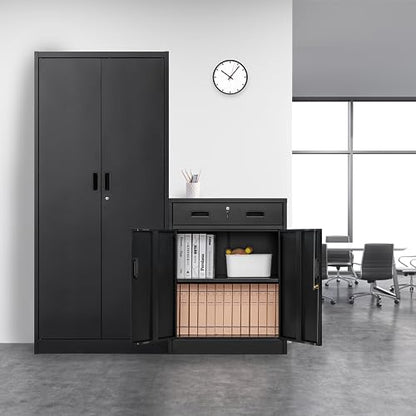 Metal Storage Cabinet (Black / 36" H x 28" W x 16" D)