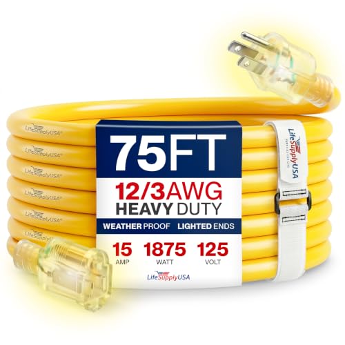 75ft Outdoor Indoor Extension Cord 12 (75 FT / 12AWG / Yellow)