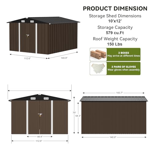 Shed Outdoor Storage Shed Metal (Brown / 10'*12')