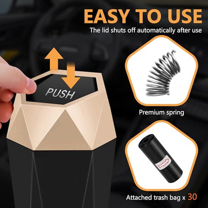 Car Trash Can with Lid (Gold-2Pcs)