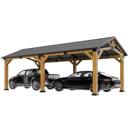 12x24x9.5 FT Cedar Wood Carport with Galvanized Steel Gable Roof (12x24x9.5 FT)