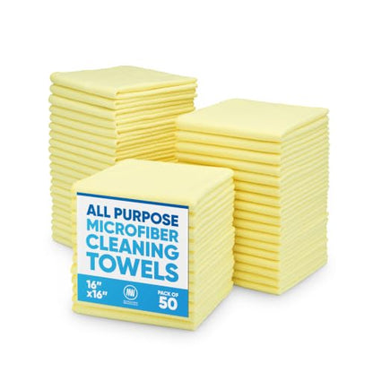 16"x16" 50 Pack Microfiber Cleaning Cloths (Yellow / 50 Pack)