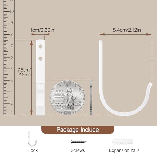 22LB Wall Hooks for Hanging Towel (White / 20 Pack)