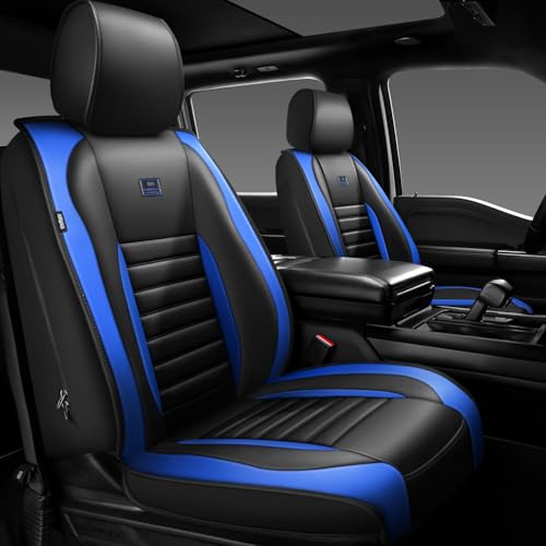 Nappa Leather Car Seat Covers Front Seats (Black Blue / Front Seats)