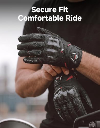 Sheepskin Leather Motorcycle Gloves for Men (Black / X-Large)