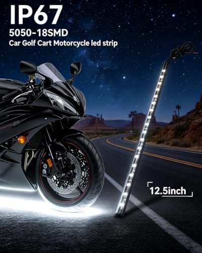 12V Led Light Strip for Car Motorcycle Golf Cart 12.5In White 4Pcs (White Led Strip)