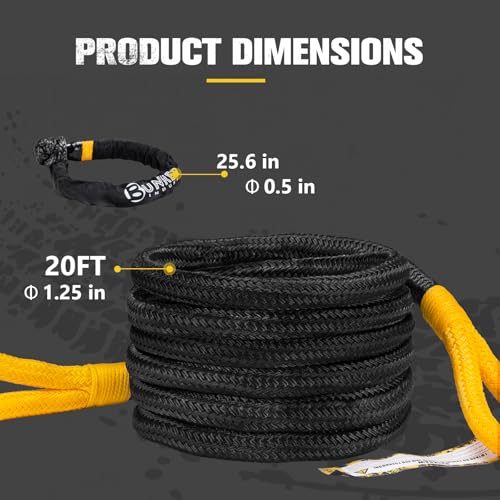 1.25"×20ft Kinetic Recovery Rope with 2 Soft Shackle Kit (1.25in×20ft)
