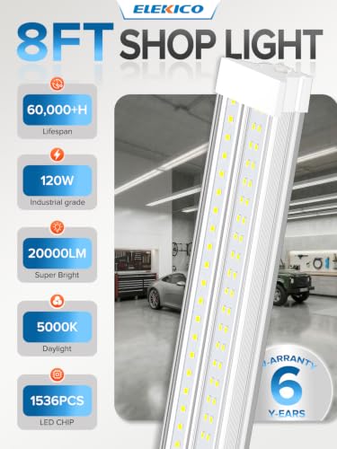 Super Bright 120W 5000K 20000LM Led Shop Lights 8FT Hanging&Surface Mount (8FT-W-120W-10PACK)
