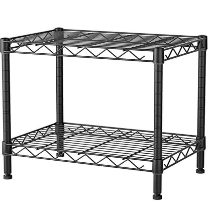 Small Wire 2 Shelves Pantry Metal Shelf Floor Organizer Under Desk (Black / 2-Tier 11.8"D X 17.3"W X 12.2"H)