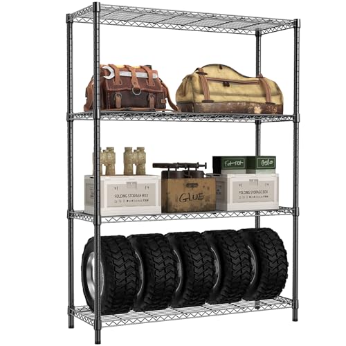 1400 LBS Garage Black Shelving Wide Storage Shelves 4 Tier Adjustable Heavy Duty Metal Wire Rack Standing Shelf Unit for Kitchen Office College Dorm Garage Warehouse 15.8" x 45.8"x 59.4" (4 Tier, 15.8" D x 45.8" W x 59.4" H / Black)
