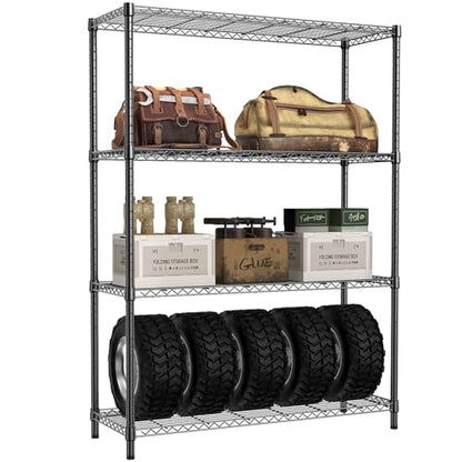 1400 LBS Garage Black Shelving Wide Storage Shelves 4 Tier Adjustable Heavy Duty Metal Wire Rack Standing Shelf Unit for Kitchen Office College Dorm Garage Warehouse 15.8" x 45.8"x 59.4" (4 Tier, 15.8" D x 45.8" W x 59.4" H / Black)