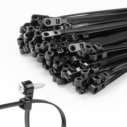 200 PCS 14 inch Black Zip Ties with Screw Hole 70lbs Mountable head Cable Ties Straps Multipurpose Heavy Duty Nylon Cable Zip Ties with Screw Mounting Hole (Black / 14 Inch (200PCS))