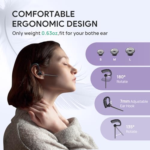 Single Ear Bluetooth Headsets BH71 Lite Wireless Earpiece Teams PC (Black / BH71 Lite（Without Dongle&Case）)