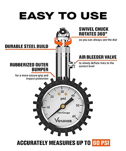 Tire Pressure Gauge 0 (0-60 PSI / White Tire Gauge w/o‌ Tube)