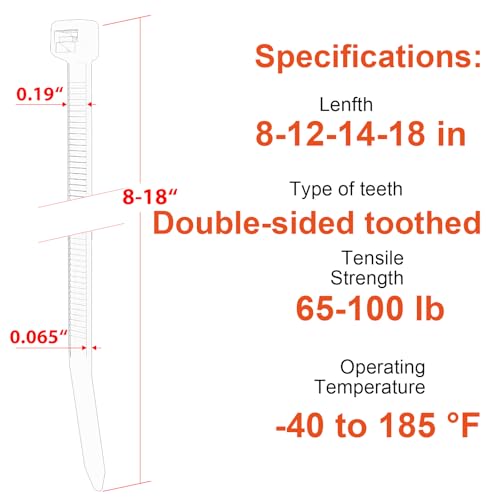 Zip Ties Assorted Size (8+12+14+18 inch 400Pack（100 Lbs）)