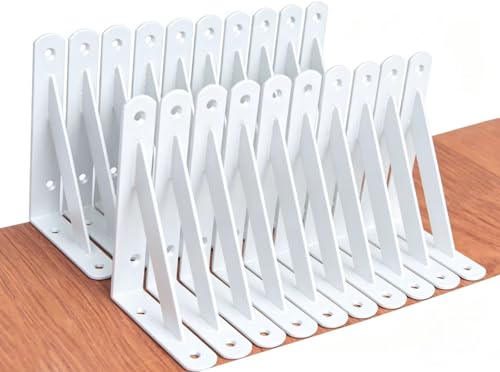 20 Pack L6 x H 4" White Heavy Duty Shelf Brackets with Screws Metal Shelf Brackets Shelf Support Angle Brackets for Shelves L Brackets Heavy Duty Floating Shelf (20 Pack-White / 6''x4'')