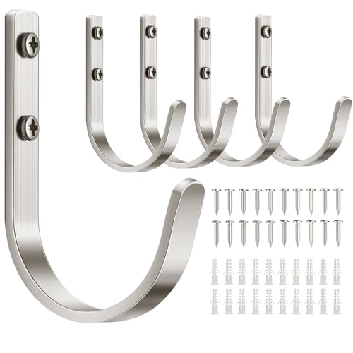 22LB Wall Hooks for Hanging Towel (Silver / 5 Pack)