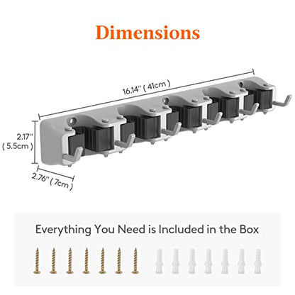 Mop and Broom Holder Organizer Wall Hanging Mount (Gray)