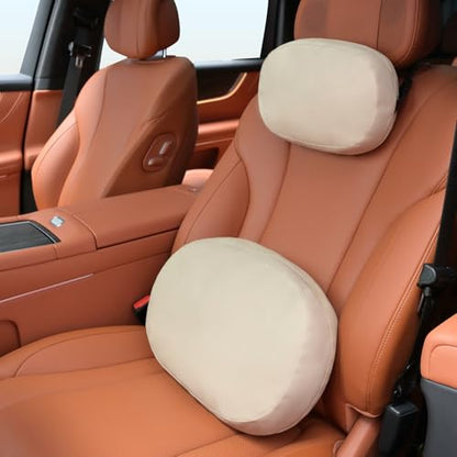 Car Headrest and Lumbar Support Pillow for Car Office Chair (Beige / 2 Pieces)