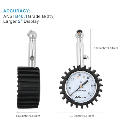 Tire Pressure Gauge 60PSI Stainless Steel Air Chucks (60psi Tire Gauge)