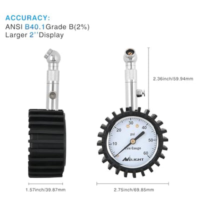 Tire Pressure Gauge 60PSI Stainless Steel Air Chucks (60psi Tire Gauge)