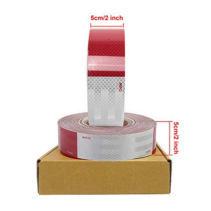 Waterproof Reflective Safety Tape Roll 2"X150' Feet Long Yellow Black DOT C2 Auto Truck Safety Reflector Strips Self (Red&White)