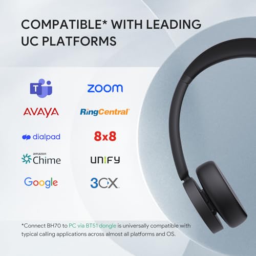 BH70 Teams Bluetooth Headset with Mic for Work (Black (Teams) / Dual (USB-C to A))