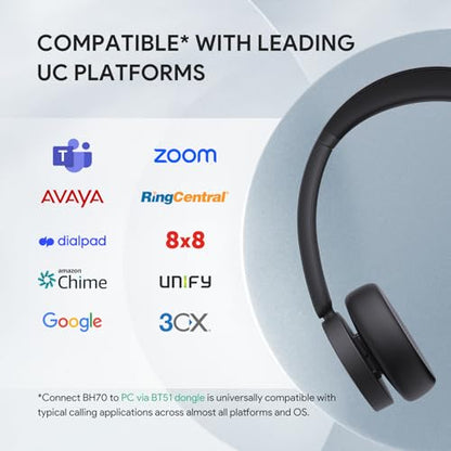 BH70 Teams Bluetooth Headset with Mic for Work (Black (Teams) / Dual (USB-C to A))