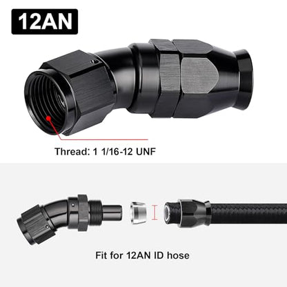 12AN 30 Degree PTFE One Piece Full Flow End Hose Fitting Aluminum Black (12AN / 30 Degree)