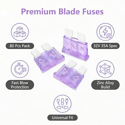 80Pcs) 35 Amp Standard Fuse, 35A Car Blade Fuses for Car/RV/Truck/SUV/Motorcycle/Boat (35A)