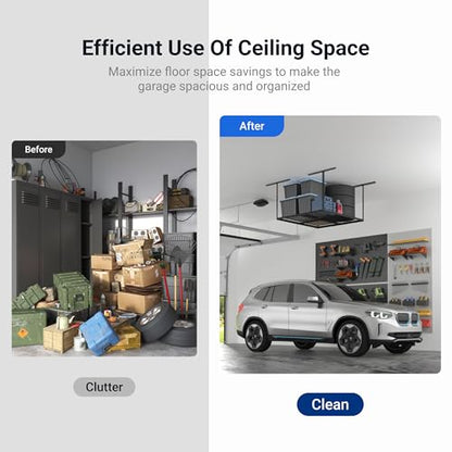 4x4 Overhead Garage Ceiling Storage Rack Organization (Black / 4x4 ft)