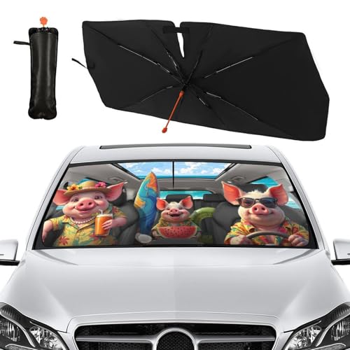 Funny Pig Car Windshield Sunshade Umbrella Foldable Umbrella (57X31 Inch / Color-PIG1)