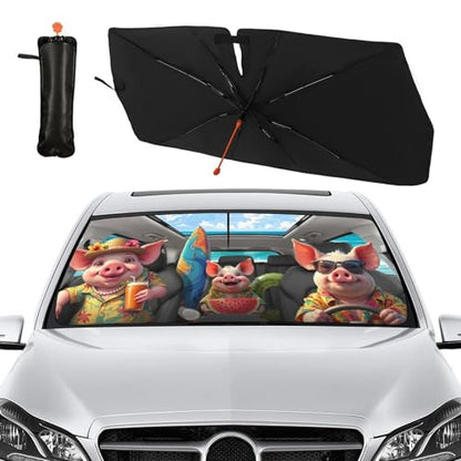 Funny Pig Car Windshield Sunshade Umbrella Foldable Umbrella (57X31 Inch / Color-PIG1)