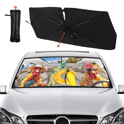 Funny Rooster Chicken Car Windshield Sunshade Umbrella Foldable (57X31 Inch / Color-0705-6)