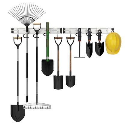 34.5'' Aluminum Alloy Garden Tool Organizer Wall Mount Garage Organizers and Storage with Hooks Tool Hangers for Shed Hooks for Shovel (34.5 in - Black / 34.5 Inch)