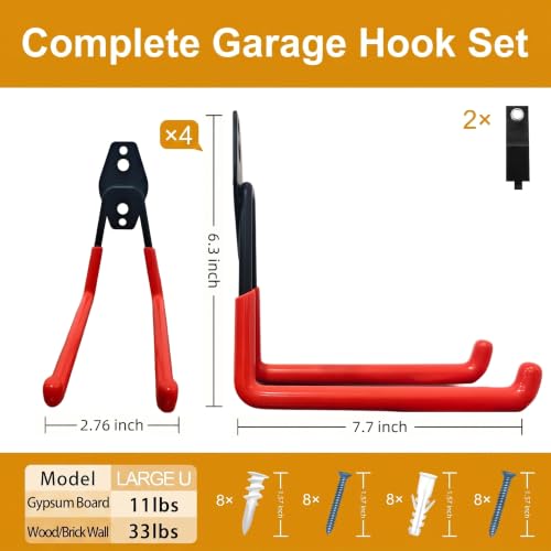Garage Hooks 4 Pack Large Square Wall Hooks for Hanging Heavy Duty Ladders (Orange / Large Square-4pcs)