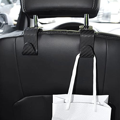 4 Pack Headrest Hooks for Vehicle Seats (Carbon Fibre/Black)