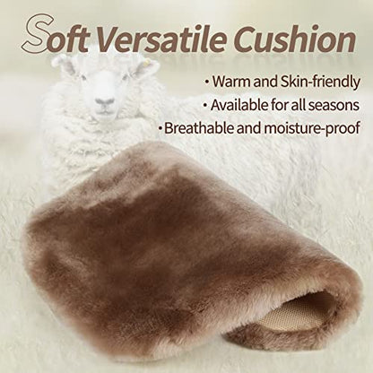 Genuine Sheepskin Car Seat Cushion Seat Covers for Cars Trucks SUV Comfort Seat Protector Pad for Car Driver Seat Car Accessories for Women Office Chair Car Decor (Black / Front Seat Cushions-2 Pcs)