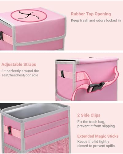 Car Trash Can with Lid (3 Gallons / Pink)