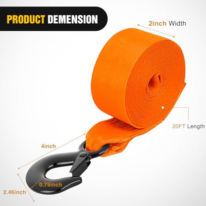 Boat Trailer Winch Strap 2" x 20' with Steel Hook (2in x 20ft Boat Trailer Winch Strap)