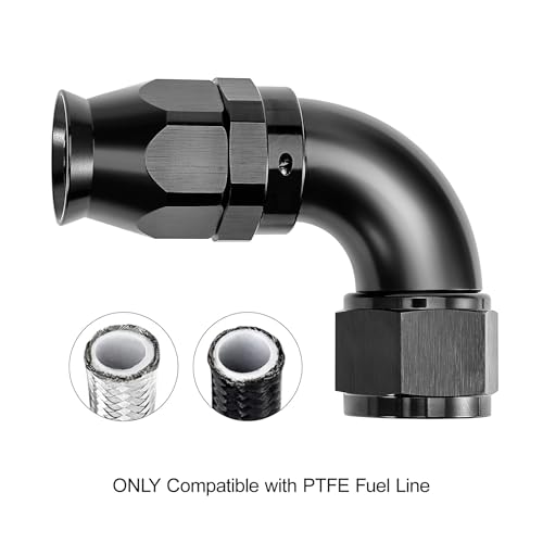6AN 90 Degree PTFE One Piece Full Flow End Hose Fitting Aluminum Black (6AN / 90 Degree)