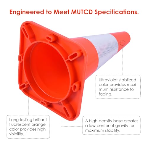Overall Fluorescent Orange Red Integrated Traffic Cones (18"-Medium 8 Pack)