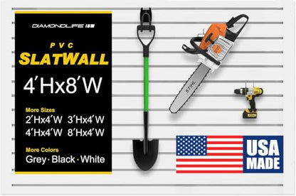 Heavy Duty 4'H x 8'W PVC Garage SlatWall Storage System (White / 4'H x 8'W)