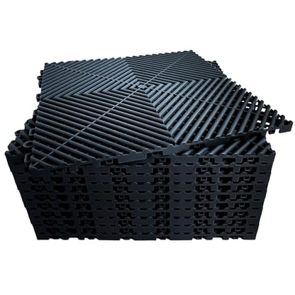 Interlocking Garage Floor Tiles (Black / 16"L x 16"W x 0.7"Th)
