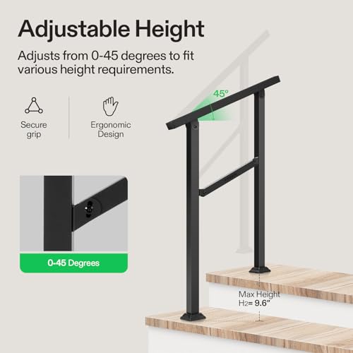 2 Step Stair Handrail 26"x36" Wrought Iron Porch Railing Black (Black / 2 Steps)