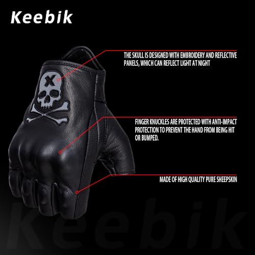 Goatskin Leather Motorcycle Motorbike Powersports Racing Gloves Reflective Skull Touchscreen for Men and Women Model (HEE2 / X-Small)