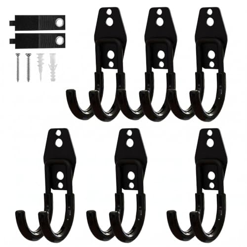 Garage Hooks 6 Pack Small Round Wall Hooks for Hanging Heavy Duty Ladders (Black / Small Round-6pcs)